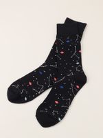 Men's Sports Color Block Cotton Printing Crew Socks A Pair main image 3