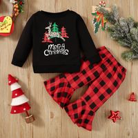 Christmas Fashion Christmas Tree Letter Plaid Patchwork 100% Cotton Girls Clothing Sets sku image 8