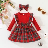 Fashion Plaid Ruffles 100% Cotton Girls Dresses main image 1