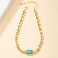 Retro Geometric Quadrilateral Alloy Inlay Turquoise Women's Choker main image 7