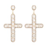 Fashion Cross Metal Inlay Artificial Rhinestones Women's Drop Earrings 1 Pair main image 4