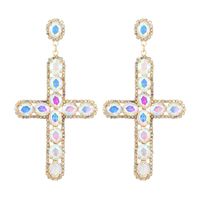 Fashion Cross Metal Inlay Artificial Rhinestones Women's Drop Earrings 1 Pair sku image 5