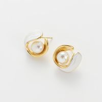 Fashion Leaves Heart Shape Flower Copper Gold Plated Inlay Artificial Gemstones Pearl Drop Earrings 1 Pair main image 4