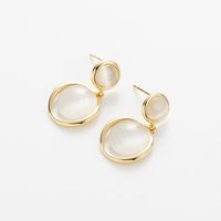 Fashion Round Sector Copper Gold Plated Inlay Gem Opal Drop Earrings Ear Studs 1 Pair main image 9