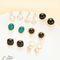 Fashion Round Sector Copper Gold Plated Inlay Gem Opal Drop Earrings Ear Studs 1 Pair main image 1