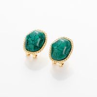Fashion Round Sector Copper Gold Plated Inlay Gem Opal Drop Earrings Ear Studs 1 Pair sku image 4