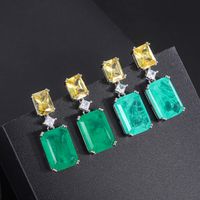 Retro Square Copper Gold Plated Inlay Zircon Drop Earrings 1 Pair main image 1