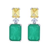 Retro Square Copper Gold Plated Inlay Zircon Drop Earrings 1 Pair main image 5