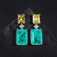 Retro Square Copper Gold Plated Inlay Zircon Drop Earrings 1 Pair main image 2