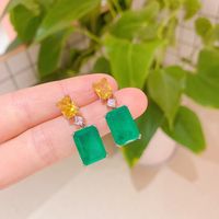 Retro Square Copper Gold Plated Inlay Zircon Drop Earrings 1 Pair sku image 1