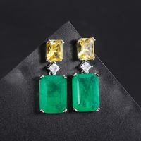 Retro Square Copper Gold Plated Inlay Zircon Drop Earrings 1 Pair main image 3