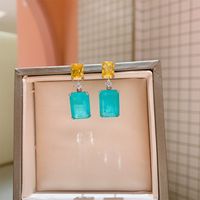 Retro Square Copper Gold Plated Inlay Zircon Drop Earrings 1 Pair sku image 2