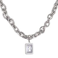 Fashion Square Titanium Steel Inlay Artificial Gemstones Men's Pendant Necklace 1 Piece sku image 1