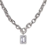 Fashion Square Titanium Steel Inlay Artificial Gemstones Men's Pendant Necklace 1 Piece sku image 2