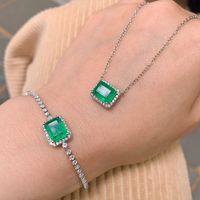 Retro Square Copper Gold Plated Inlay Zircon Women's Bracelets Necklace main image 3