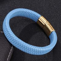 Fashion Solid Color Stainless Steel Pu Leather Unisex Bracelets main image 4