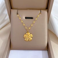 Lady Flower Titanium Steel Gold Plated Pendant Necklace main image 6