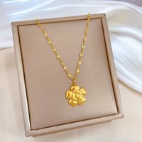 Lady Flower Titanium Steel Gold Plated Pendant Necklace main image 3