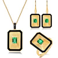 Vintage Style Square Copper Inlay Rhinestones Women's Rings Earrings Necklace main image 6