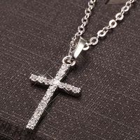 Fashion Cross Alloy Inlay Rhinestones Unisex Pendant Necklace 1 Piece main image 2