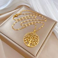 Fashion Round Tree Titanium Steel Copper Zircon Pendant Necklace In Bulk sku image 3