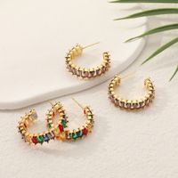 Glam C Shape Copper Gold Plated Zircon Earrings 1 Pair main image 4