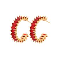 Glam C Shape Copper Gold Plated Zircon Earrings 1 Pair sku image 2