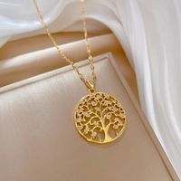 Fashion Round Tree Titanium Steel Copper Zircon Pendant Necklace In Bulk main image 4