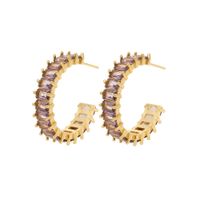 Glam C Shape Copper Gold Plated Zircon Earrings 1 Pair sku image 3