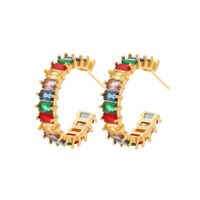 Glam C Shape Copper Gold Plated Zircon Earrings 1 Pair sku image 4