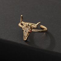 Fashion Bull Head Copper Gold Plated Zircon Open Ring main image 3