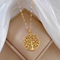 Fashion Round Tree Titanium Steel Copper Zircon Pendant Necklace In Bulk main image 2