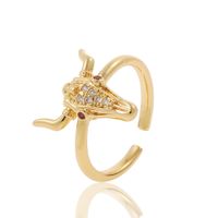 Mode Stierkopf Kupfer Vergoldet Zirkon Offener Ring sku image 1