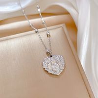 Fashion Heart Shape Titanium Steel Plating Inlay Zircon Pendant Necklace 1 Piece sku image 2