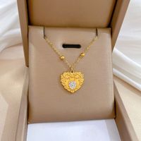 Fashion Heart Shape Titanium Steel Plating Inlay Zircon Pendant Necklace 1 Piece main image 6