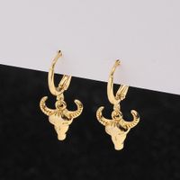Hip-hop Bull Head Copper Gold Plated Earrings 1 Pair main image 3