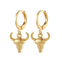 Hip-hop Bull Head Copper Gold Plated Earrings 1 Pair sku image 1