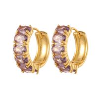 Luxurious Geometric Copper Zircon Gold Plated Hoop Earrings sku image 3