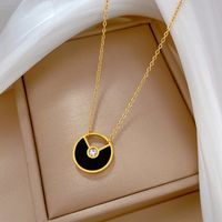 Fashion Round Titanium Steel Plating Hollow Out Inlay Zircon Pendant Necklace 1 Piece main image 5