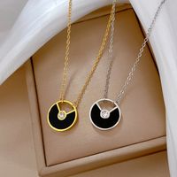 Fashion Round Titanium Steel Plating Hollow Out Inlay Zircon Pendant Necklace 1 Piece main image 4