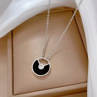 Fashion Round Titanium Steel Plating Hollow Out Inlay Zircon Pendant Necklace 1 Piece sku image 2