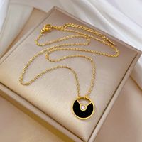 Fashion Round Titanium Steel Plating Hollow Out Inlay Zircon Pendant Necklace 1 Piece sku image 1