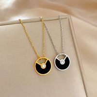 Fashion Round Titanium Steel Plating Hollow Out Inlay Zircon Pendant Necklace 1 Piece main image 1