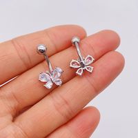 Fashion Heart Shape Flower Butterfly Stainless Steel Plating Inlay Zircon Belly Ring 1 Piece main image 2