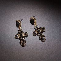 Vintage Style Cross Metal Inlay Rhinestones Drop Earrings 1 Pair main image 2