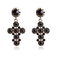 Vintage Style Cross Metal Inlay Rhinestones Drop Earrings 1 Pair sku image 2