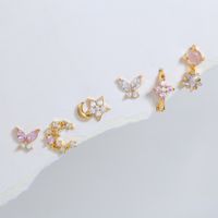 Fashion Pentagram Moon Flower Copper Inlay Zircon Earrings 6 Pieces main image 1