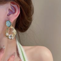 1 Paar Mode Blume Kupfer Inlay Künstliche Edelsteine Künstliche Perlen Ohrstecker main image 3