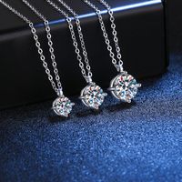 Shiny Round Sterling Silver Plating Moissanite Pendant Necklace sku image 4