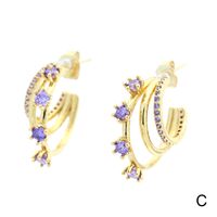 1 Pair Simple Style C Shape Gold Plated Copper Zircon Gold Plated Ear Studs main image 4